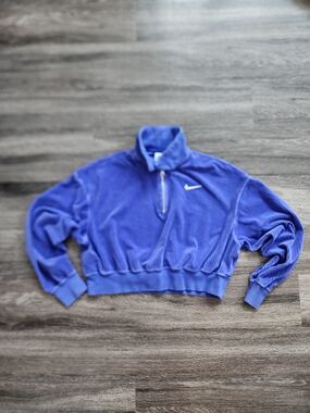 Nike Women's Purple Half-Zip Velor Corded Pullover Soft Sweater